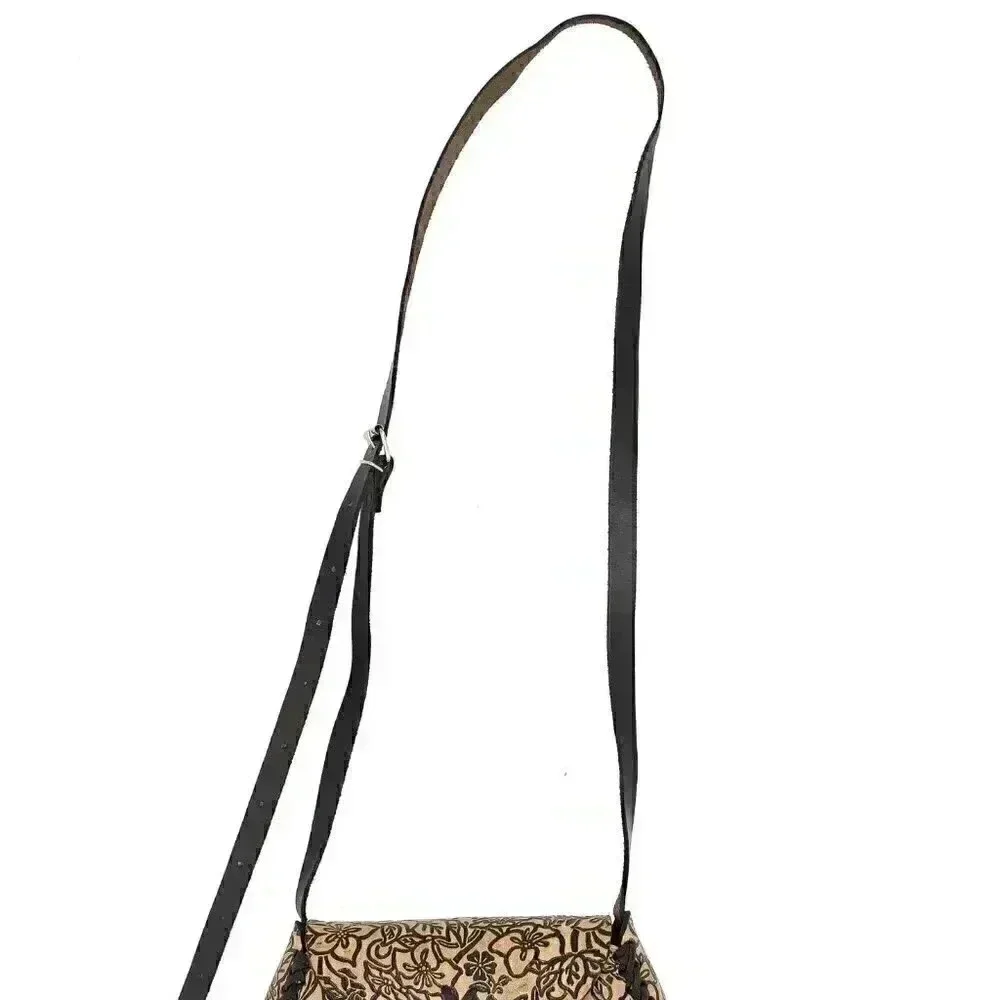 Tan Engraved Floral Leather Shoulder‎ Bag Bohemian Summer Bag Across Body Bag